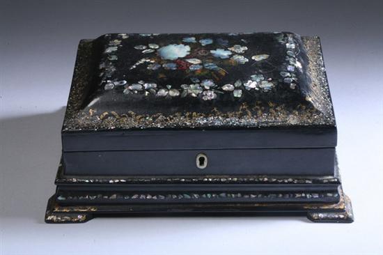 Appraisal: VICTORIAN PAPIER M CH AND MOTHER-OF-PEARL INLAY JEWELRY BOX mid-