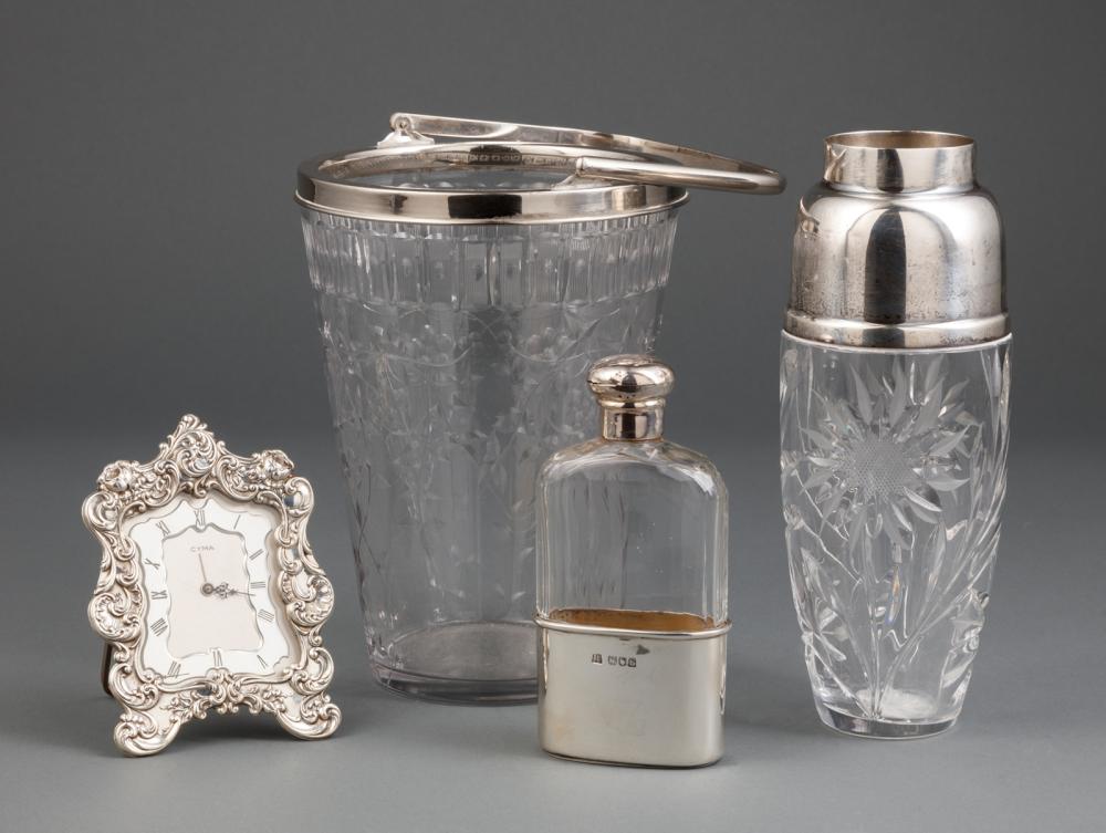 Appraisal: Group of Four Table Items Asprey sterling silver-mounted glass cocktail