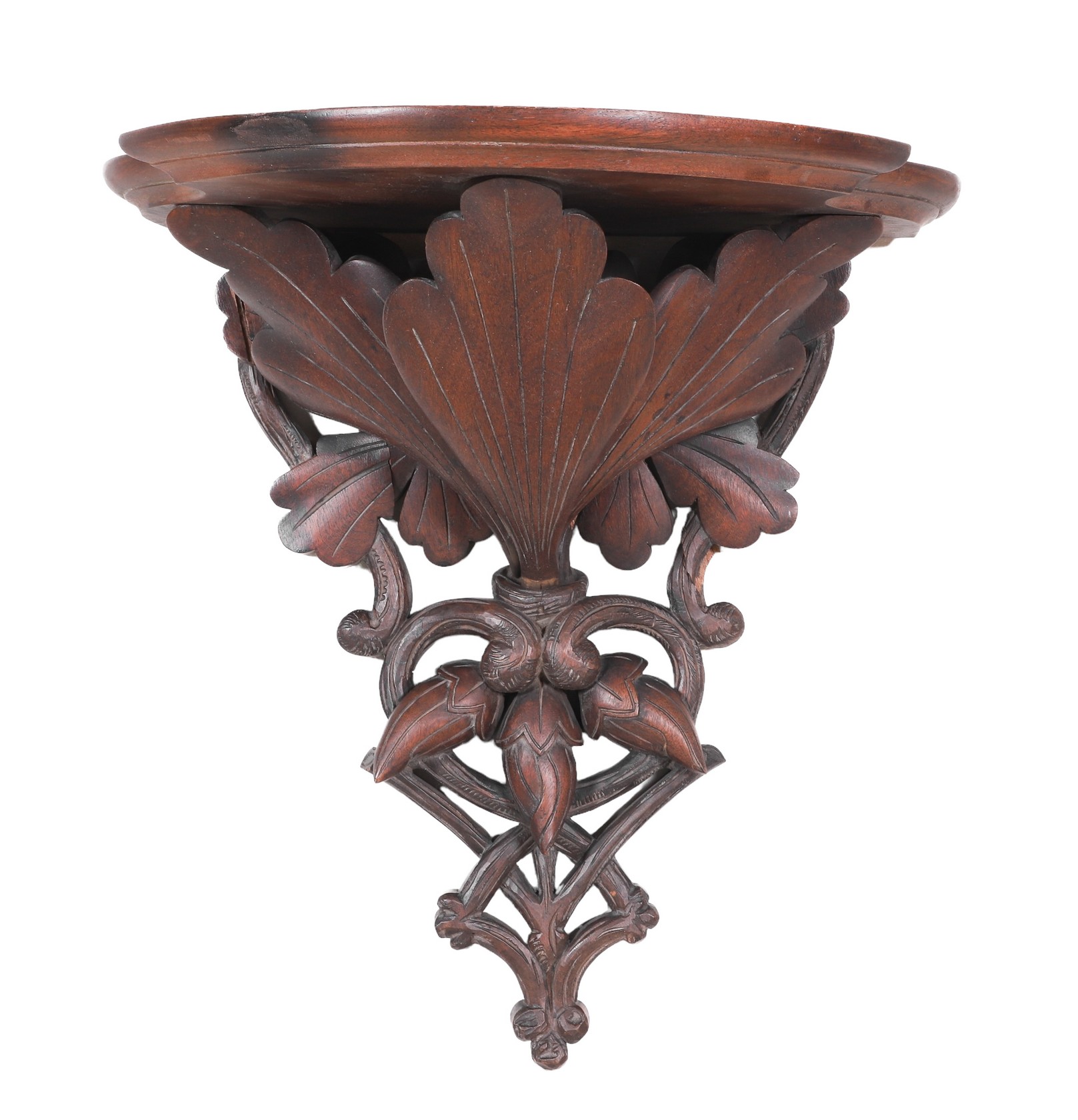 Appraisal: Victorian pierced carved walnut hanging wall shelf acanthus bud and