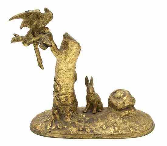 Appraisal: A Continental Gilt Bronze Animalier Group depicting an owl and