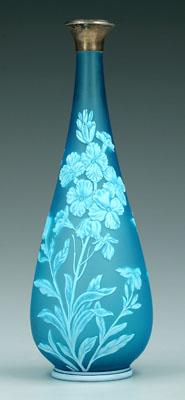 Appraisal: Cameo glass vase floral and leaf decoration on blue satin