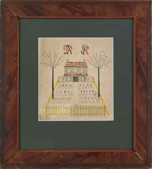 Appraisal: Pennsylvania Schwenkfelder watercolor and ink on paper drawing of a