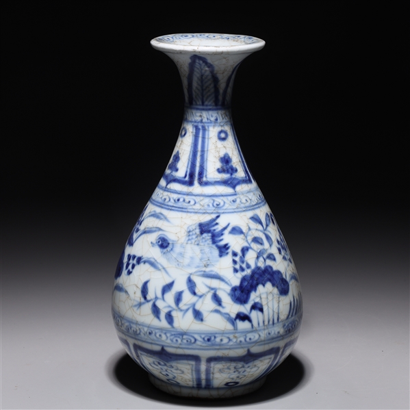 Appraisal: Chinese early style blue and white porcelain vase with birds