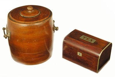 Appraisal: A th century rosewood tea chest and a turned barrel