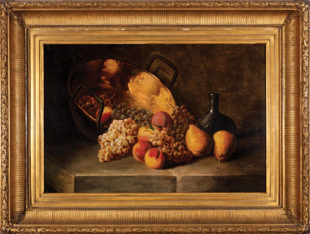 Appraisal: R Gourdan French th c Grapes Peaches and Pears with