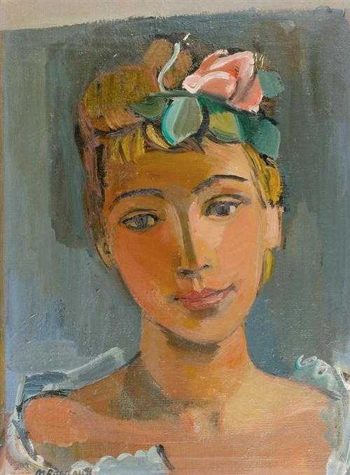 Appraisal: BARRAUD MAURICE Geneva Portrait of a young woman with flowers