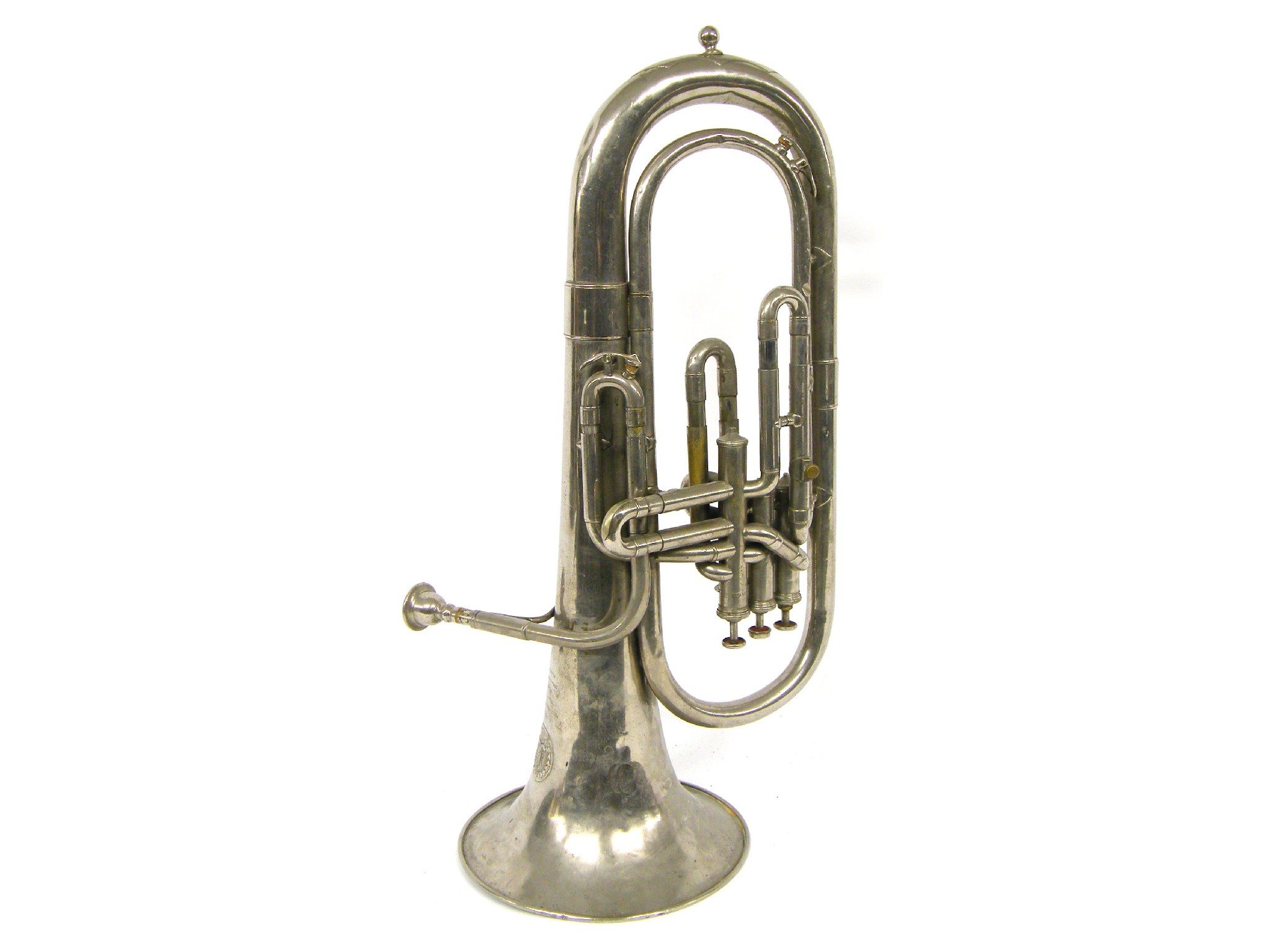 Appraisal: Silver plated tenor horn stamped C Cahill Bruxelles