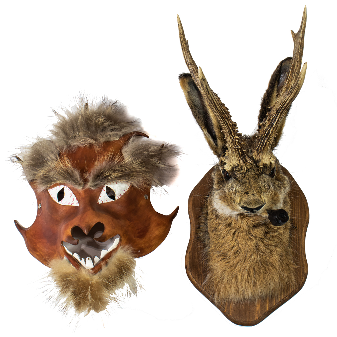 Appraisal: LOT OF FURRY MASKS INCLUDING A WHIMISCAL RABBIT JACKALOPE TROPHY