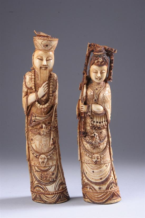 Appraisal: PAIR CHINESE STYLE IVORY FIGURES - in high in high