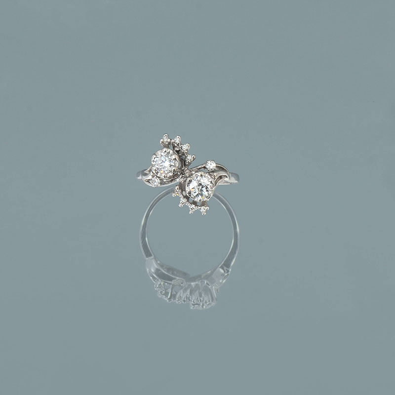 Appraisal: K RETRO DECO BYPASS DIAMOND RING featured period cut diamonds