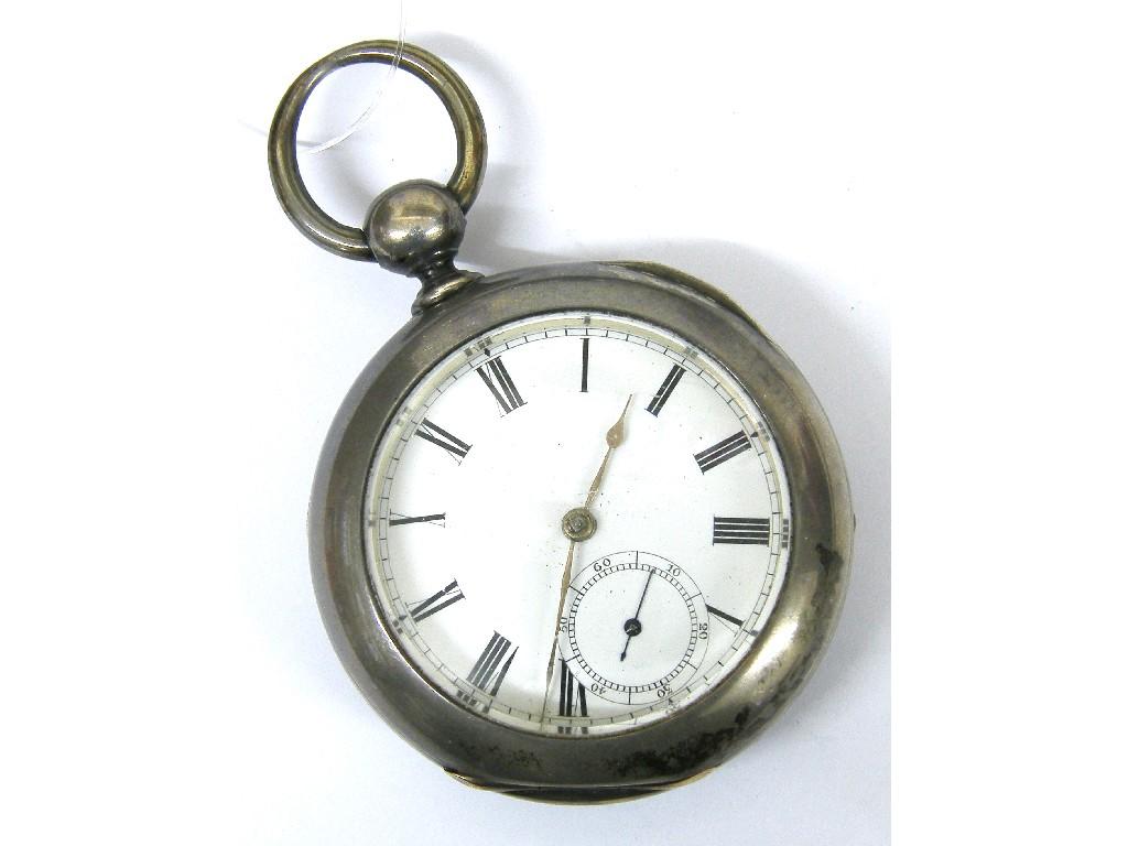 Appraisal: Record nickel cased railway pocket watch Swiss lever movement the