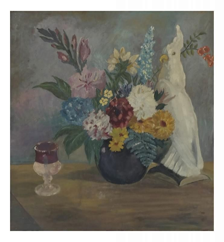 Appraisal: After Cikovsky Floral Still Life Floral still life with bird