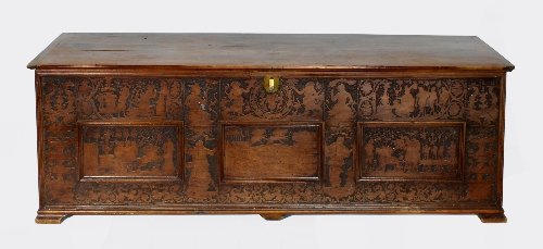 Appraisal: A Italian Adige chest circa with poker work decoration to