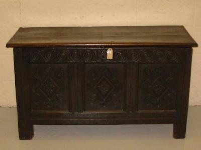 Appraisal: AN OAK PANELLED COFFER late th th century the moulded