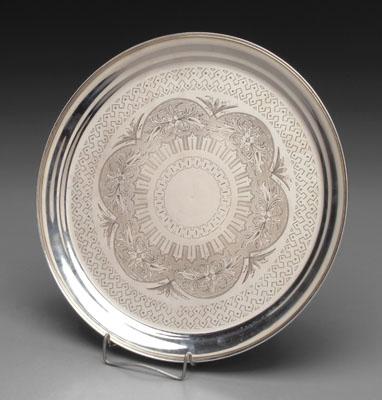 Appraisal: Russian silver tray round with engraved geometric and floral decoration