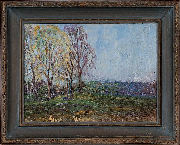 Appraisal: MILLER LANDSCAPE WITH TREES Oil on canvas board signed l