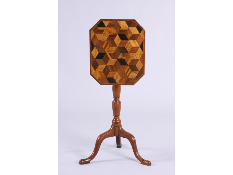 Appraisal: English Tilt Top Parquetry Candlestand late th c octagonal top