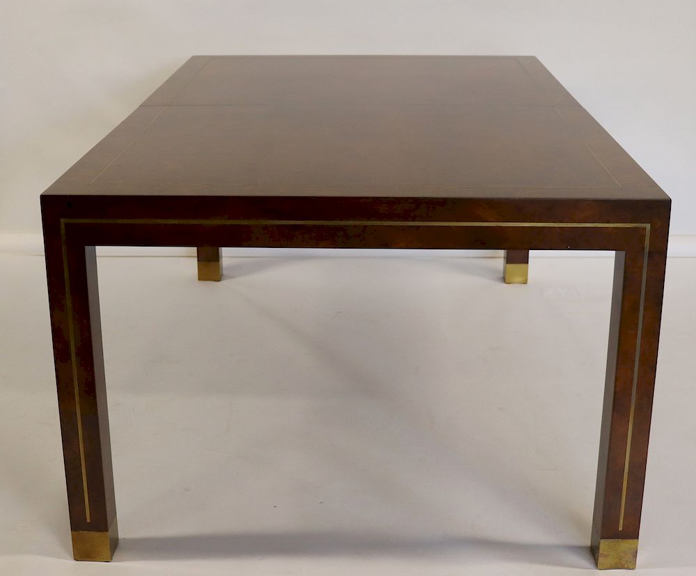 Appraisal: MIDCENTURY Brass Inlaid Walnut Table With Leaves Great looking table