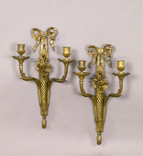 Appraisal: Weighty Pair of French Gilt-Brass Two-Light Appliques first quarter th