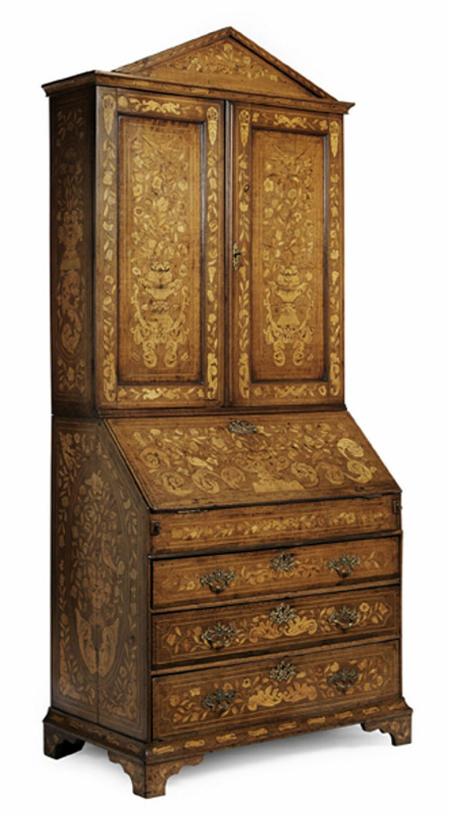 Appraisal: An th Century Dutch oak and marquetry bureau cabinet inlaid