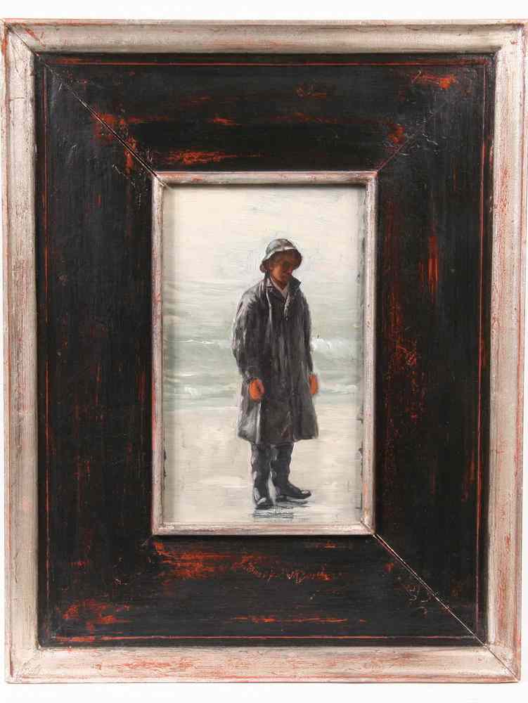 Appraisal: OOB LAID TO PANEL - 'Fisherman on Stormy Beach' by