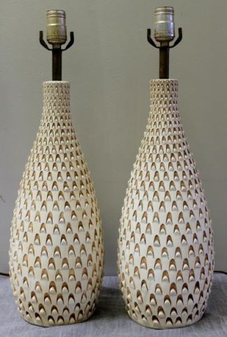 Appraisal: Pair of Conical Teardrop Midcentury Lamps Plaster From a Dix