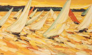 Appraisal: JIM RABBY American th century Sailboats Oil on canvas Signed