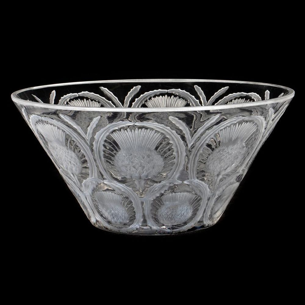 Appraisal: Lalique Clear and Frosted Glass Bowl Etched with rows of