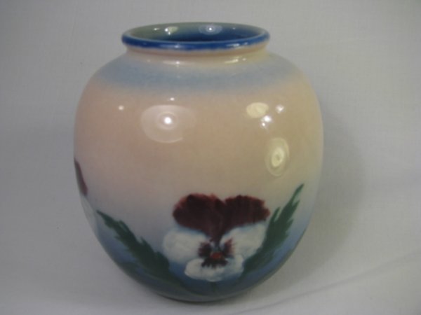 Appraisal: Round Rookwood pottery vase with pansy flowers by Edward T