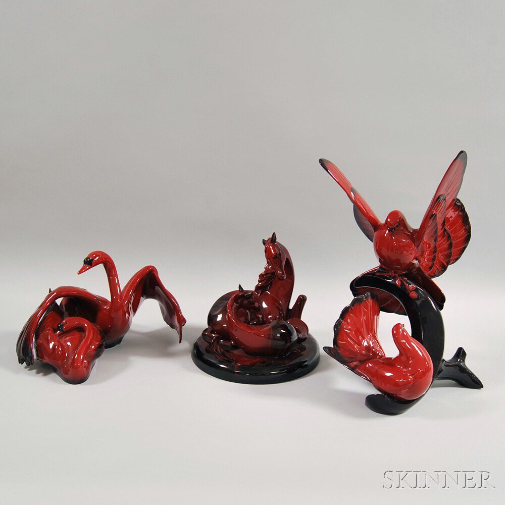 Appraisal: Three Royal Doulton Flambe Animals titled The Homecoming The Gift