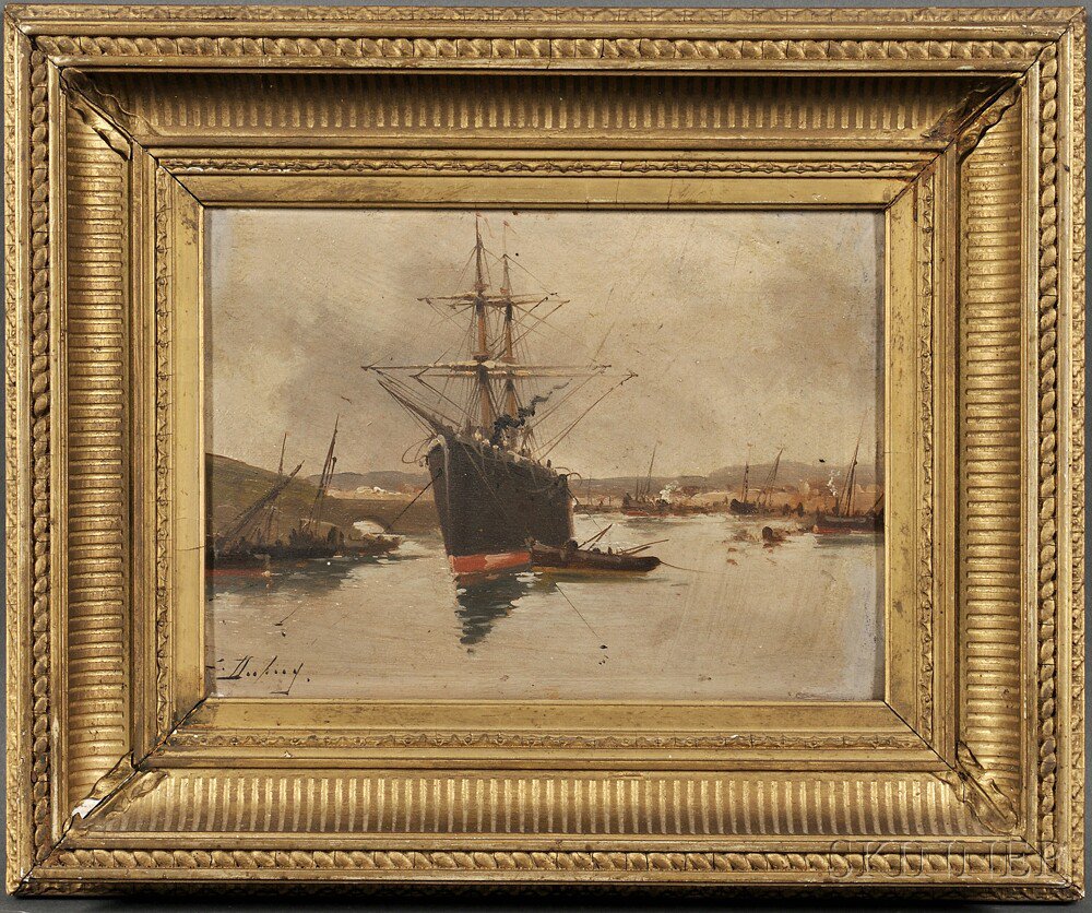 Appraisal: Eugene Galien-Laloue French - Cargo Vessel in a Harbor Signed