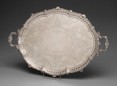 Appraisal: Silver-Plated Footed Tray th century scalloped and beaded rim bellow