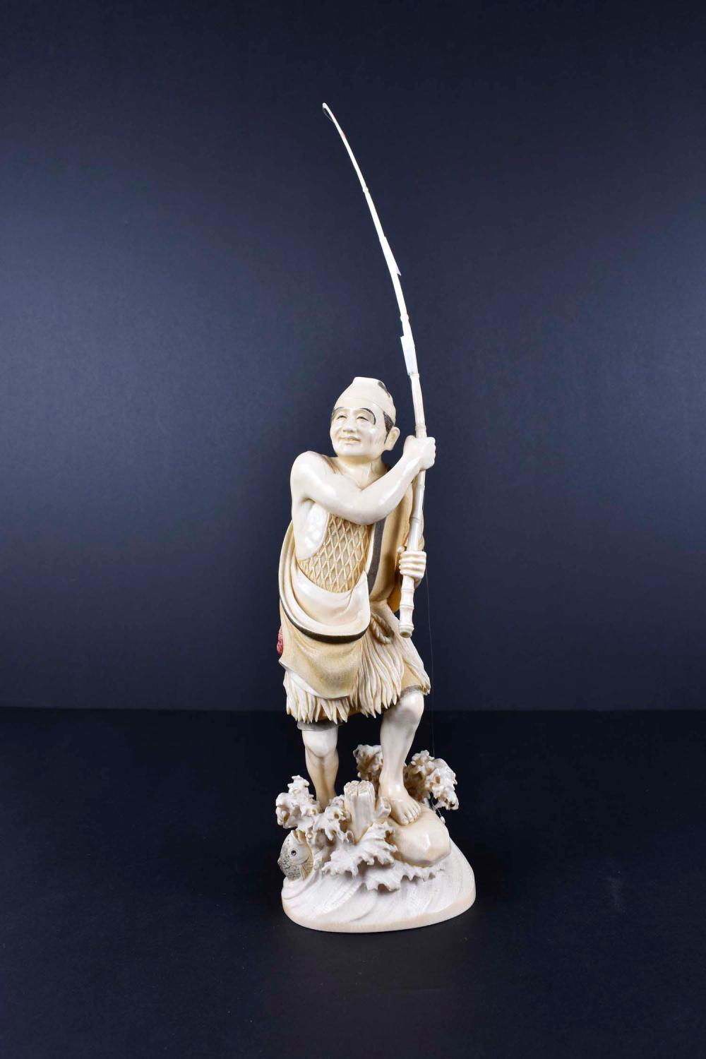 Appraisal: LARGE IMPRESSIVE JAPANESE OKIMONO OF A FISHERMANMeiji Period Signed Standing