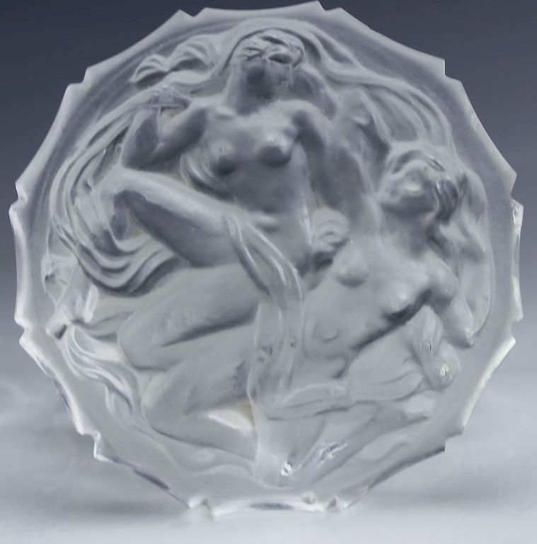 Appraisal: Fine Vintage Frosted Glass Nude Maiden Dresser Box Fine continental