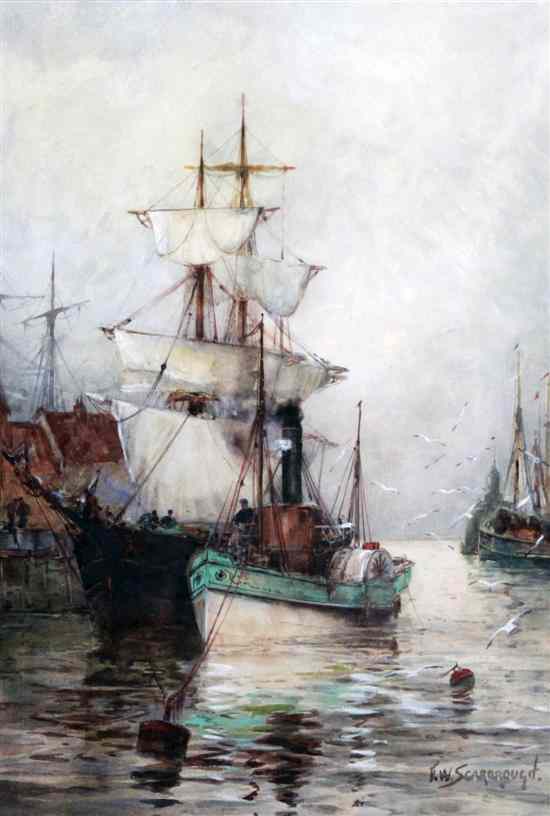 Appraisal: Frederick William Scarborough c - watercolour Paddle steamer and schooners