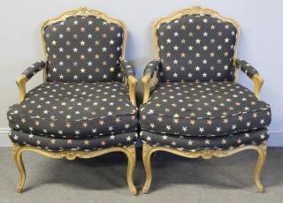 Appraisal: Pair of Vintage Louis XV Style Upholstered Arm Chairs From