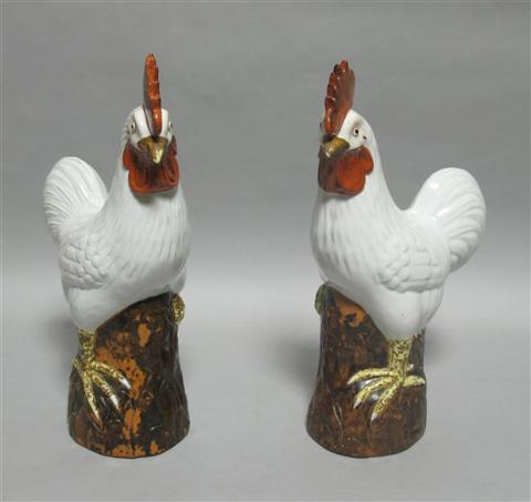 Appraisal: PAIR OF CHINESE EXPORT STYLE COCKERELS The facing pair modeled