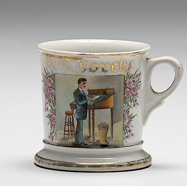 Appraisal: ACCOUNTANT'S OCCUPATIONAL SHAVING MUG porcelain with polychrome painted scene of