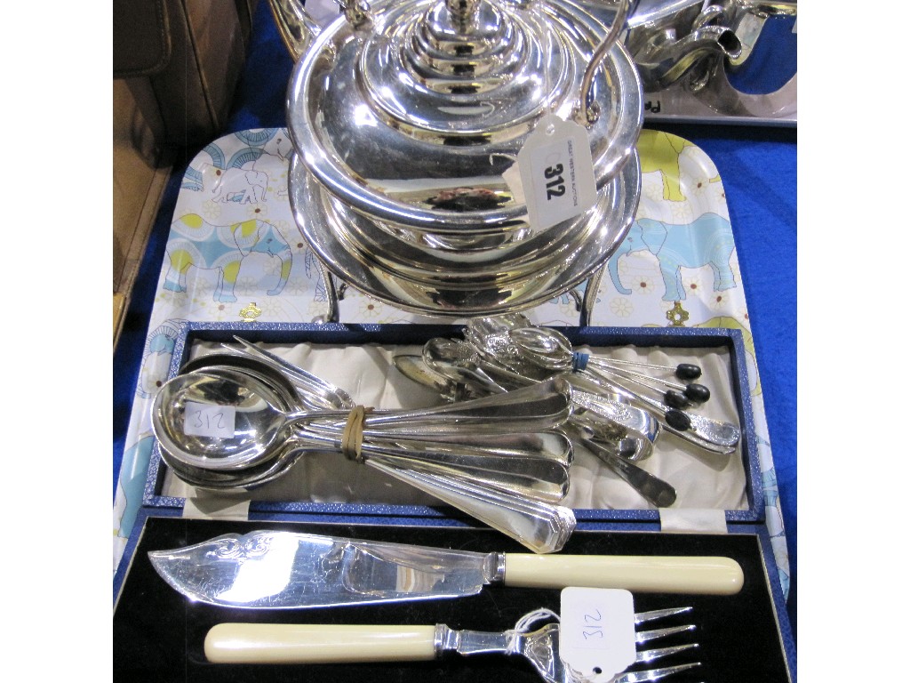 Appraisal: Tray lot of EP - spirit kettle server and loose