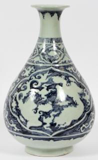 Appraisal: CHINESE BLUE AND WHITE PORCELAIN VASE WITH VINE DESIGN H