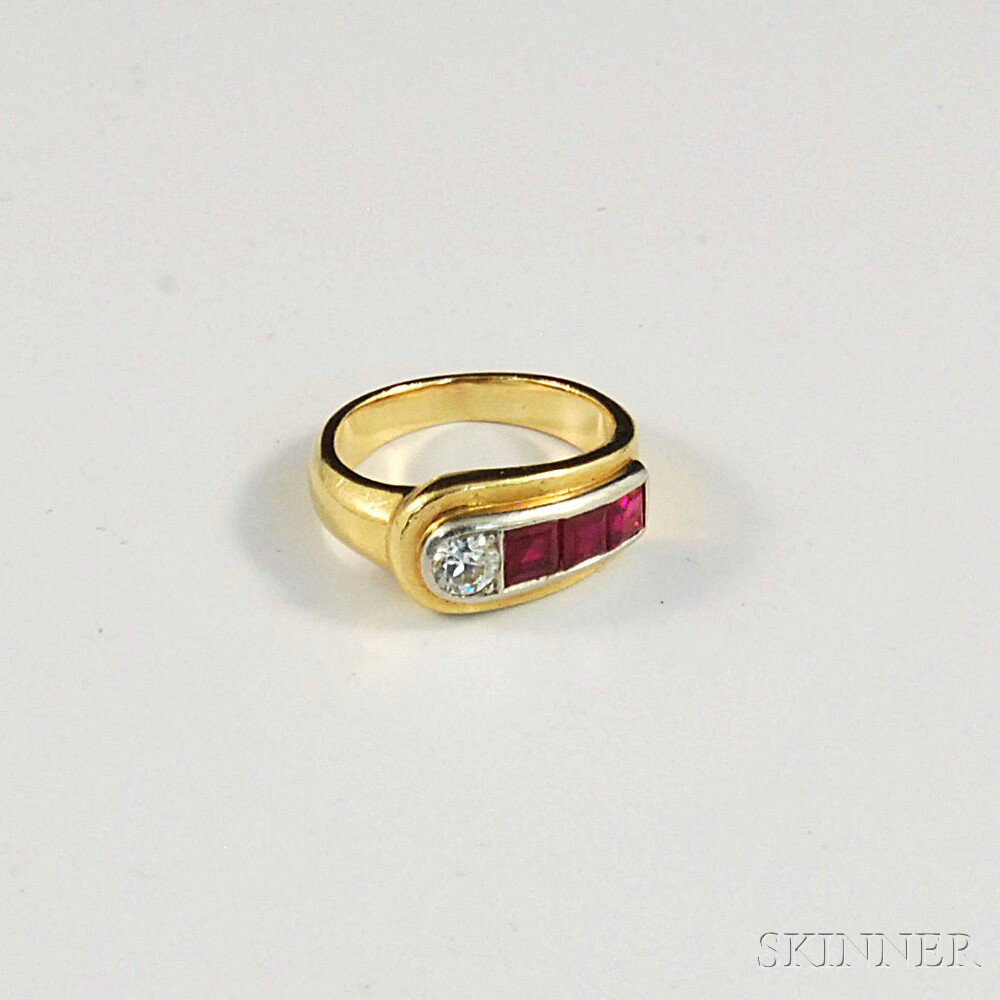 Appraisal: kt Gold Ruby and Diamond Buckle Ring the gemstones set