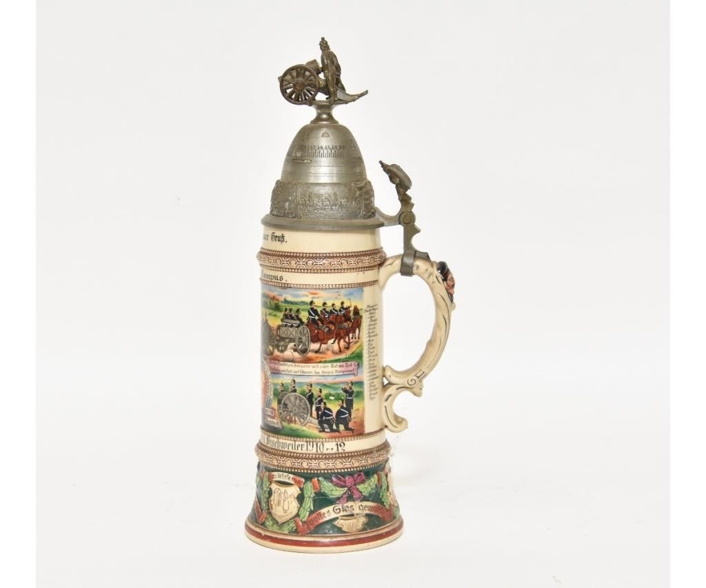 Appraisal: German regimental artillery stein - Haubitzendonner ist Unser Grufz marked