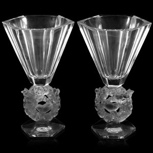 Appraisal: A Pair of Lalique Mesanges Vases Second Half th Century