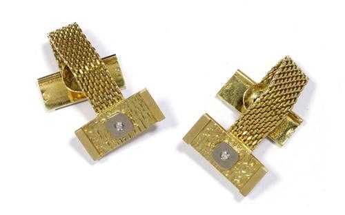 Appraisal: GOLD CUFF LINKS Yellow gold g Elegant rectangular twin cuff