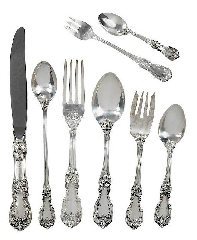 Appraisal: Burgundy Sterling Flatware Piece American th century including eight -