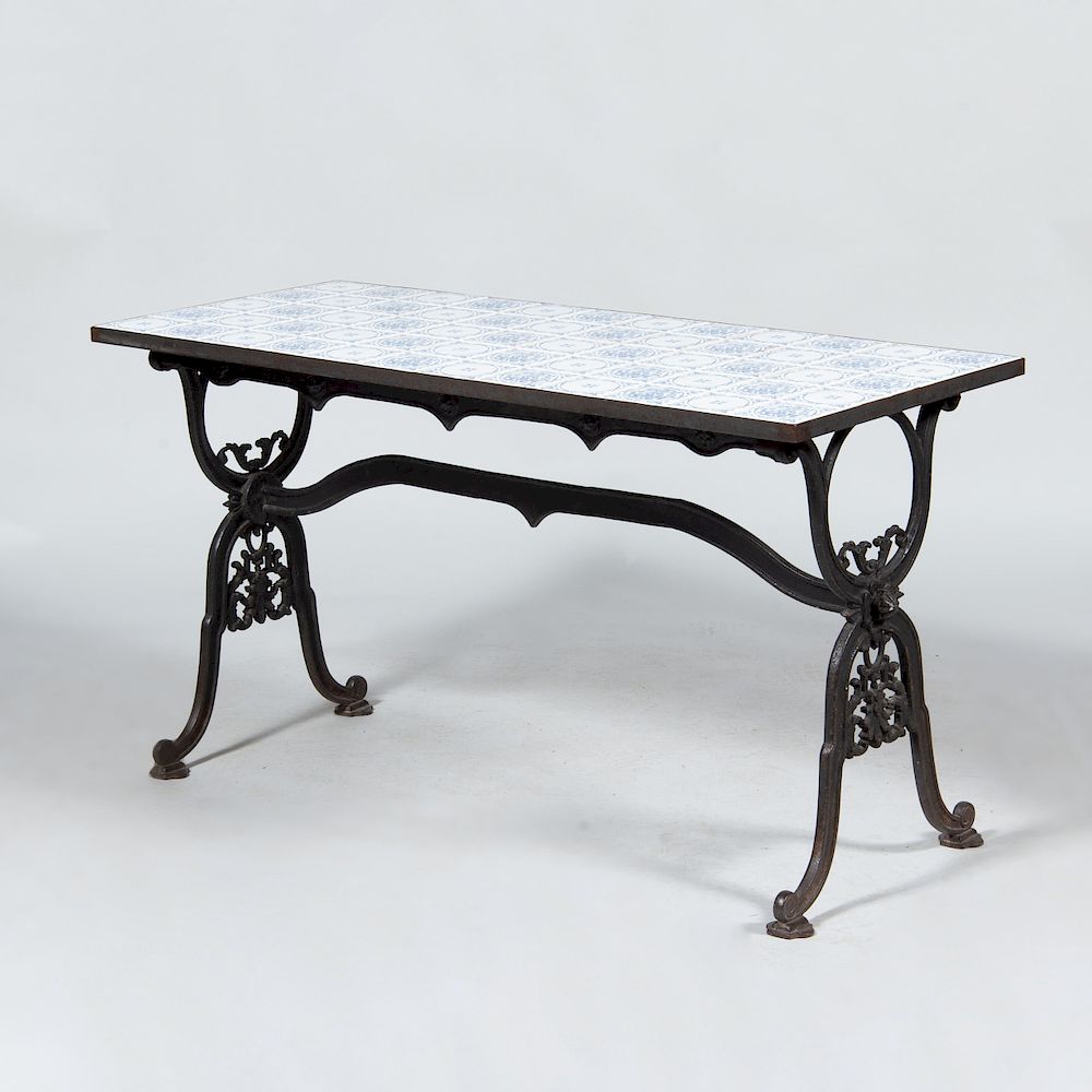 Appraisal: Cast Iron Center Table Inset with Tile Top x x