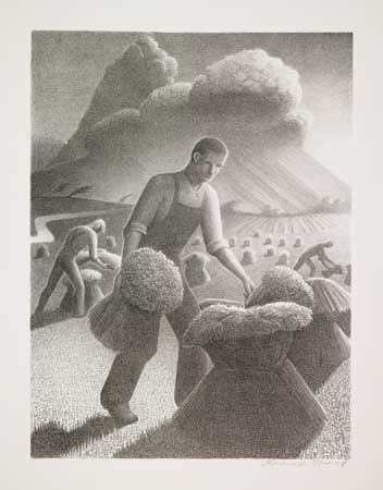 Appraisal: GRANT WOOD Approaching Storm Lithograph x mm x inches full