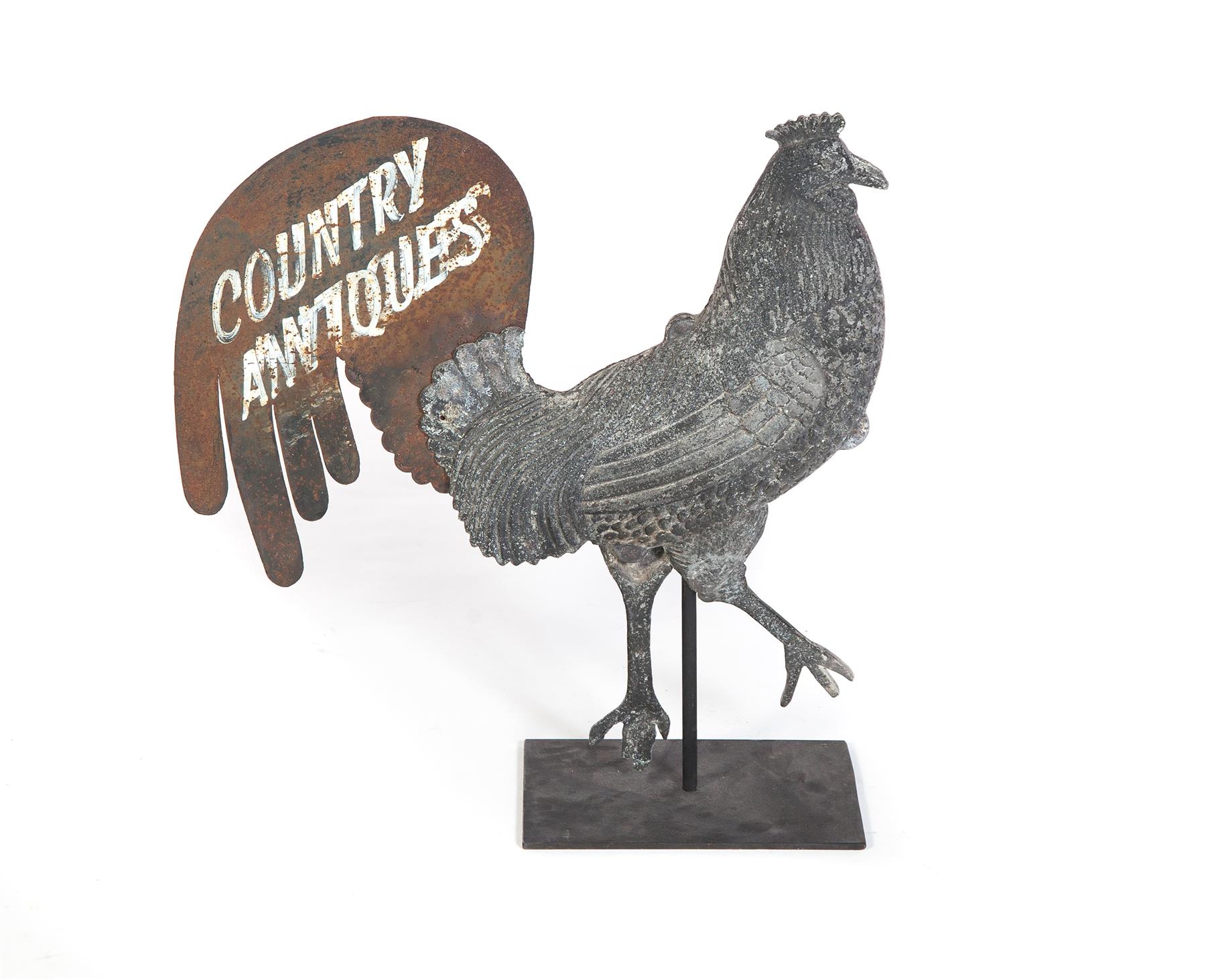 Appraisal: AMERICAN ROOSTER WEATHERVANE Twentieth century Cast zinc body with sheet