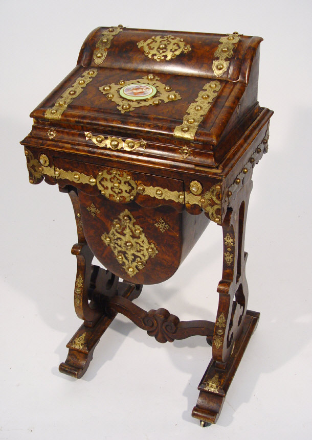 Appraisal: Victorian burr walnut workbox with lift off writing slope and