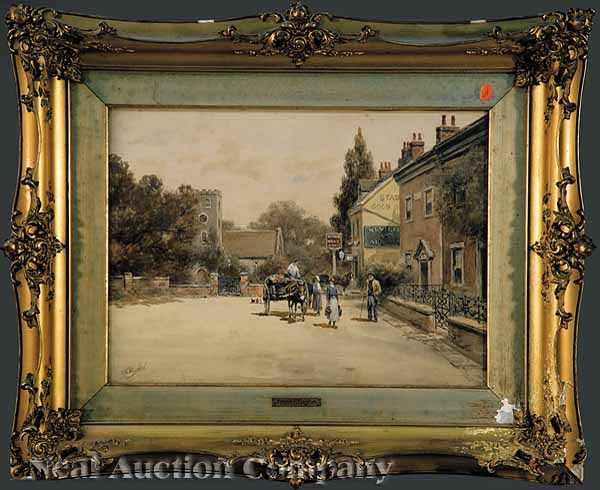 Appraisal: Frank F English American - Town Square in England watercolor